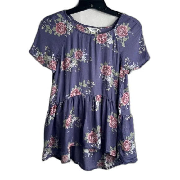 Arizona Peplum Short Sleeve Floral Blouse Size Small - Picture 1 of 8